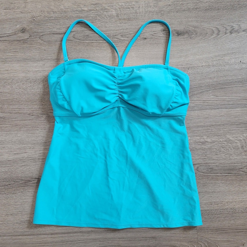 Athleta Turquoise Blue Ruched Tankini Swim Top 36 DD Built in‎ Bra Supportive
